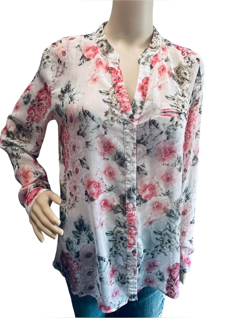 Kut from the Kloth Jasmine Button-Up Chiffon Shirt Sz M